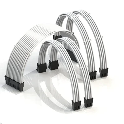 Immagine di LINKUP AVA 30cm PSU Personalizzato Prolunga Cavo Alimentatore Mod PC GPU┃Intrecciato con Kit Pettine┃1x 24 P (20 + 4)┃2x 8 (4 4) CPU┃2x (6 2) Set di GPU┃300mm Bianca