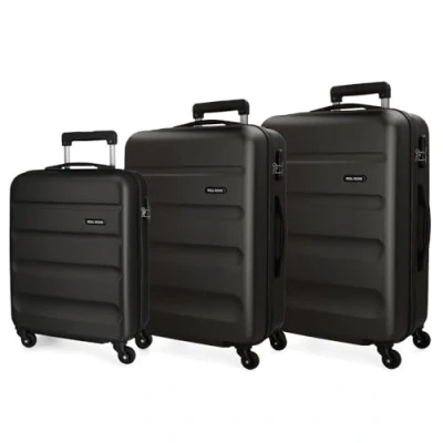 Immagine di Roll Road Flex Set valigie Nero 55/65/75 cms Rigida ABS Chiusura a combinazione numerica 182L 4 Ruote Bagaglio mano