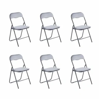 Immagine di Hooma Set di 6 sedie pieghevoli per interni, comode pieghevoli, cucina, sala da pranzo, ufficio, reception, sedia pieghevole in velluto e metallo grigio