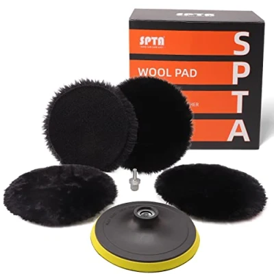 Immagine di SPTA 150mm lucidatura Pad lana Pastiglie Ceretta Kit di agnello con gancio e Cuffia per lucidatrice