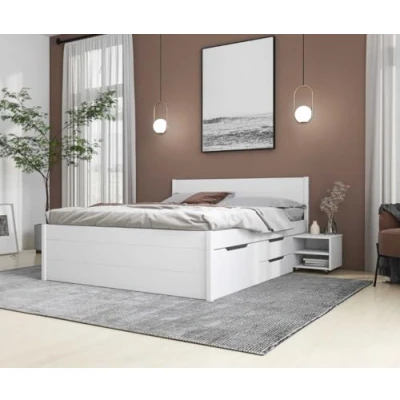 Immagine di Inter Link Letto con cassetti matrimoniale 160 x 200 cm a castello vano portaoggetti Legno di pino massello 4 e 2 rete doghe laccato bianco Efetivo