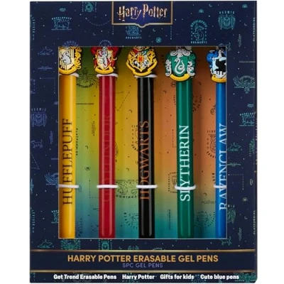 Immagine di Get Trend Harry Potter Penna Set da 5 Penne Gel Cancellabili Hogwarts Materiale Scolastico Slytherin Hufflepuff Ravenclaw Gryffindor Regali Bambini (Harry Potter)