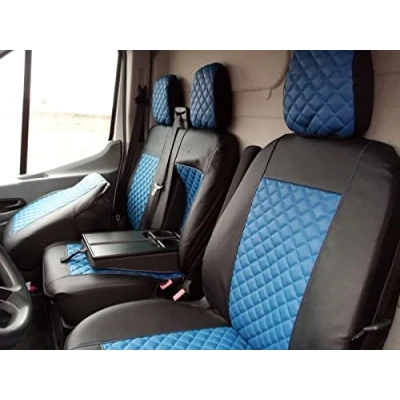 Immagine di Texmar Coprisedile blu in ecopelle per Ford Transit Custom (2015+), cabina piccola, LHD, 2+1, anteriore, su misura
