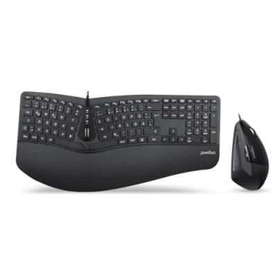 Immagine di Perixx Periduo 505 tastiera ergonomica con mouse verticale, divisa, rotella di scorrimento a 4 vie, poggiapolsi personalizzabile, tasti piatti, cavo USB, QWERTZ