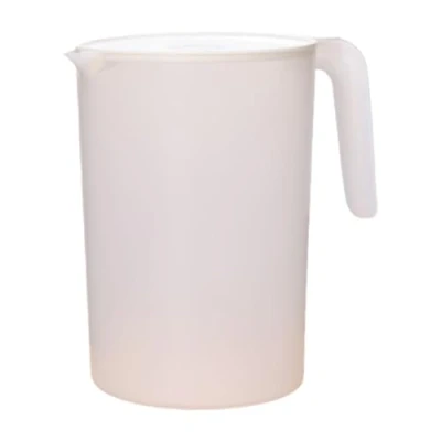 Immagine di brocca in plastica da 2 litri con coperchio, riutilizzabile plastica, per acqua frigorifero senza BP A, trasparente infrangibile bevande,