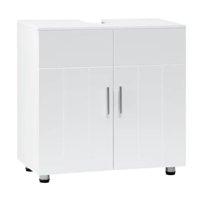 Immagine di EUGAD Mobile Sottolavabo per Bagno in MDF, Armadietto Salvaspazio con Ripiano Regolabile Mobiletto, Copricolonna Maniglie e Gambe Metallo, Bianco, Argento, 60x30x60cm