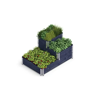Immagine di Upyard Trapuntato Moderna aiuola rialzata in pallet modulare e multilivello legno naturale per giardino terrazza, 120 x 80 58,5 cm, colore nero