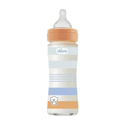 Immagine di CHICCO Biberon Benessere Flusso Lento, con Tettarella Physio in Morbido Silicone e Finitura Soft Sense, Anticolica, Riduce Rigurgito Irritabilità, Bottiglia Vetro da 240 ml, 0 Mesi+, Bambino