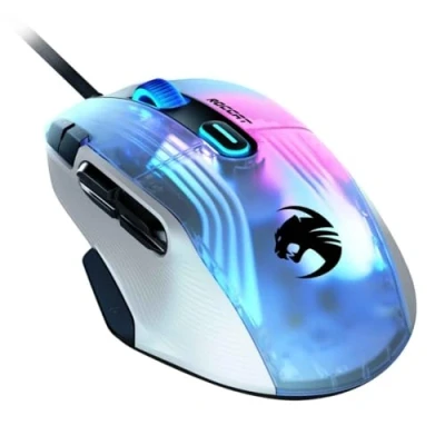 Immagine di Roccat Kone XP mouse da gioco per PC con illuminazione 3D AIMO RGB, sensore ottico 19K DPI, rotella di scorrimento Krystal 4D, design multi pulsante, computer cablato, bianco