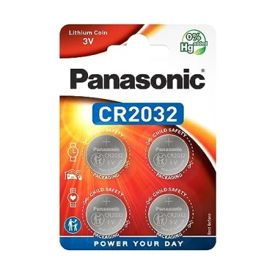 Immagine di Panasonic CR2032 Batteria a bottone al litio, 3 V, confezione da 4