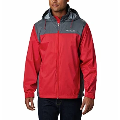 Immagine di Columbia Men&#039;s Glennaker Lake Front Zip Rain Jacket with Hideaway Hood, Mountain Red/Graphite, X Large