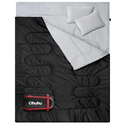 Immagine di Ohuhu Sacco a Pelo Matrimoniale, 3 Stagioni Enorme 220x150cm con 2 Cuscini, Doppio Portatile Comodo Campeggio Leggero Custodia, 2.75kg