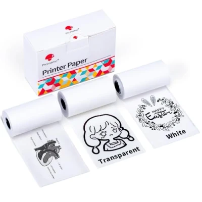 Immagine di Phomemo M02/M02Pro/M02S/M03/M03AS/M04S/M04AS Set di 3 Rotoli Carta per Stampante, Colori Bianco, Semi Trasparente, Rolls