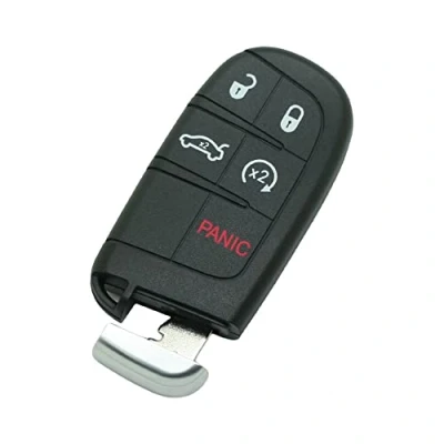Immagine di BROVACS Guscio di ricambio per chiave + emergenza vuota, compatibile con DODGE CHRYSLER JEEP a 5 pulsanti Smart Keyless Entry Remote Key Case Fob 4 BTN Panic PG756F