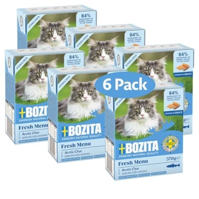 Immagine di Bozita Confezione da 6 pezzi 370 g di cibo per gatti senza cereali e zucchero, con 8,5% proteine 4,5% grassi, ingegneria genetica