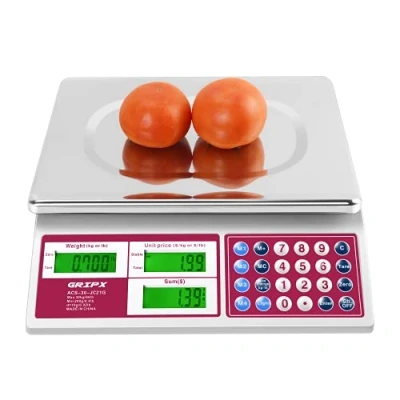 Immagine di Bilancia commerciale digitale da 30 kg per prodotti alimentari a base di carne e frutta con retroilluminazione verde Display LCD Piattaforma in acciaio inossidabile Batta inclusa
