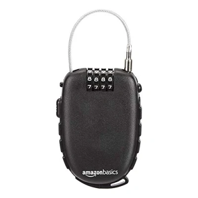 Immagine di Amazon Basics Lucchetto a 4 cifre, AB BL101, con cavo retrattile, Combinazione, confezione da 1, nero