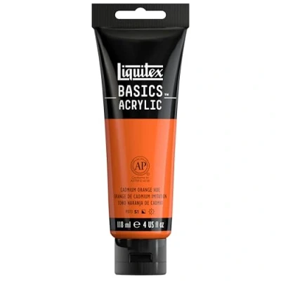 Immagine di Liquitex 8870037 Basics Pittura acrilica, Pigmenti per artisti monopigmentati, Resistente alla luce, durevole nel tempo, Finitura satinata, Tubo da 118 ml Arancio Di Cadmio Imitazione