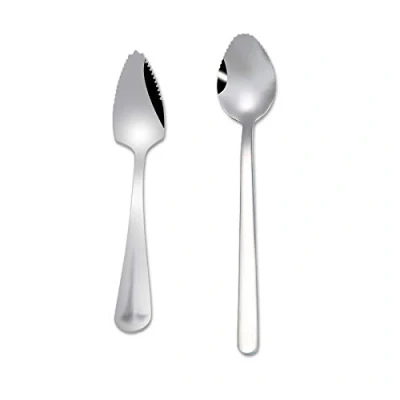 Immagine di YFOX cucchiaio da frutta, pompelmo, dessert in acciaio inossidabile, raschietto, bordo seghettato, 2 pezzi