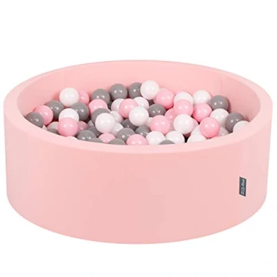 Immagine di KiddyMoon 90X30cm/200 Palline ∅ 7CM Piscina di Colorate per Bambini Tondo Fabbricato in EU, Rosa:Bianco/Grigio/Rosa Ch