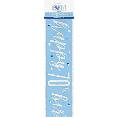 Immagine di Unique Prismatic 70th Birthday Foil Banner, 108&quot; Blue 1 Pc. Striscione Buon Compleanno 2,74 m Festa a tema Glitz Blu e Argento Pezzo (Confezione da 1), Età 70, 83484