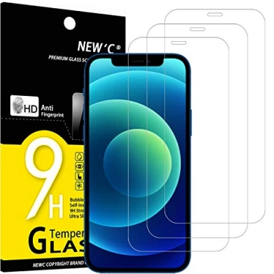 Immagine di NEW&#039;C 3 Pezzi, Vetro Temperato per iPhone 12/12 Pro (6,1 Pollici), Pellicola Prottetiva Anti Graffio, Impronte, Senza Bolle, Durezza 9H, 0,33mm Ultra Trasparente, Resistente