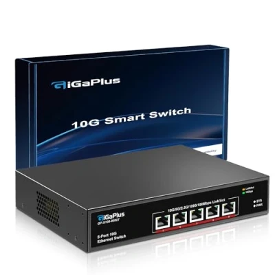 Immagine di switch Ethernet a 5 porte 10 Gb, RJ45 da Gbe, capacità di commutazione 100 Gbps, non gestito GiGaPlus Semplice per G NAS, PC, router WiFi7, adattatore / schede rete