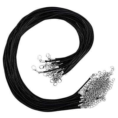 Immagine di Kurtzy Cordino per Collane in Poliestere Nero con Catena e Chiusura a Moschettone (25pz) Filo da 42,5 cm Fili Braccialetti Fai Te, Cordoncino Cavigliere