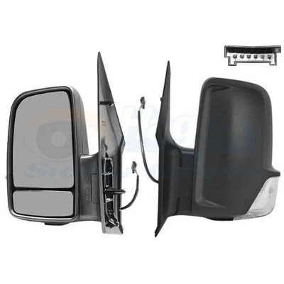 Immagine di Specchio retrovisore esterno Van Wezel 3077827 con cavo Sx nero completo, convesso, per regolazione elettrica specchio, termico, ang