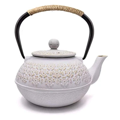 Immagine di Webao Teiera in Ghisa con Infusore, 800ml Giapponese Bollitore Maniglia antiscottatura, Tetsubin per Preparare Ottimo Te, Sakura bianco