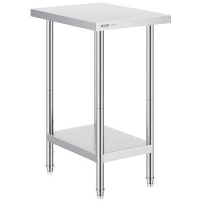 Immagine di VEVOR Tavolo da Lavoro in Acciaio Inossidabile 610 x 457 864 mm, con 4 Ruote, 3 Livelli di Altezza Regolabili, Resistente per Preparazione Alimenti Ristoranti Cucina Commerciale, Argento