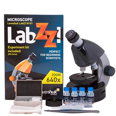Immagine di Levenhuk LabZZ M101 Moonstone STEM Microscopio per Bambini con Zoom 640x, Luce a LED, Kit Scientifico Giocattolo Portatile di Vetrini Preparati, Strumenti Laboratorio, Manuale Esperimenti (PL)