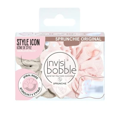 Immagine di Invisibobble Scrunchies per capelli seta Rosa e Beige Sprunchie Duo x2 Edizione limitata I Idee regalo donna Fasce elastiche