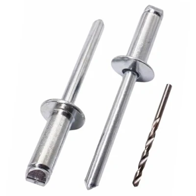Immagine di SKIR&#039;CO 50 rivetti ciechi in alluminio 6,0 x 16 mm, mandrino acciaio, pop, testa a cupola, DIN 7337, punta da trapano inclusa
