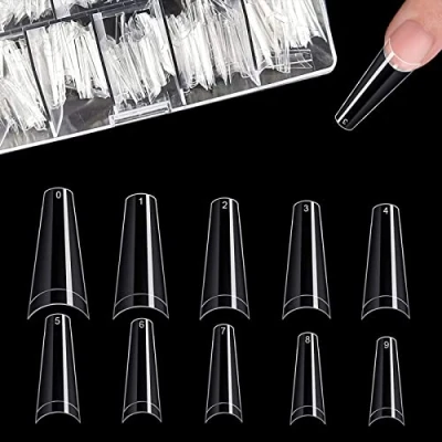 Immagine di 500 Pezzi Acrilico Unghie Finte, Trasparente Tips Set, 10 Formati Donne Falso Chiodo Artificiale in Scatola