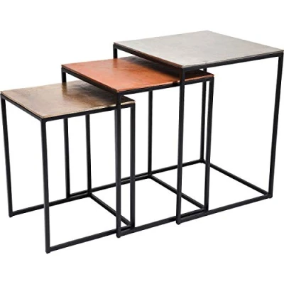 Immagine di Kare Design Tavolini d`Appoggio Loft Square Vintage (3/Set), Oro/Argento/Bronzo, Grande 52x41x41cm, Medio 48x36x36cm, Piccolo 43x31x31cm, Stile Retrò