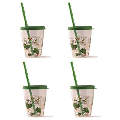 Immagine di Snips Set 4 Bicchieri Con Cannuccia 0,385 LT Bicchiere Bambini Decoro Dinosauro Made in Italy 0% BPA