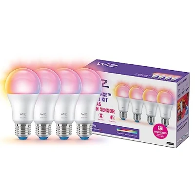 Immagine di WiZ Lampadina Smart WiFi Goccia Smerigliata, 60W, E27, 4 Pezzi, Tecnologia SpaceSense, Controllo Vocale, Luce da Bianca o Colorata, Dimmerabile
