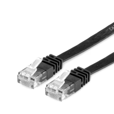 Immagine di Value 21.99.0960 RJ45 cavo di rete, patch CAT 6 U/UTP 0.50 m Nero non schermato, piatto, contatti connettore dorati 1 pz.