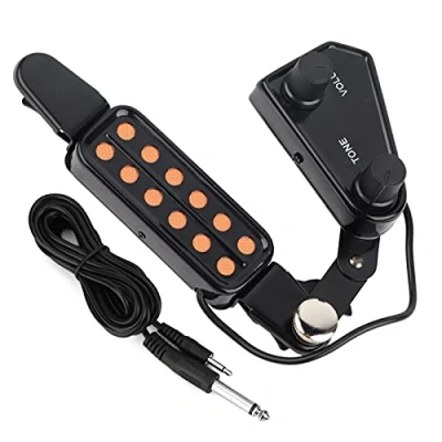 Immagine di pickup per chitarra a 12 fori, trasduttore con magnetico kit di sintonizzazione del tono volume, la maggior parte delle chitarre acustiche buca e corde