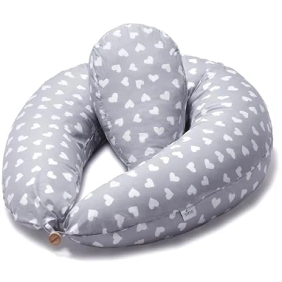 Immagine di Niimo Cuscino Gravidanza e Allattamento per Dormire di lato con Piccolo Multifunzionale Federa Esterna 100% Cotone Sfoderabile Lavabile Uso Versatile (Grigio Cuori Bianchi)