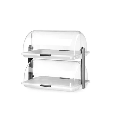 Immagine di HENDI Vetrina, espositore, display, doppio, per cibo, Buffet, banchetti, cucina, ristoranti, pasticceria, panetterie, con coperchio trasparente rotante Roll Top, 380x260x(h)355 mm, PP, PS