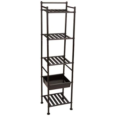 Immagine di Amazon Basics Scaffale a 5 ripiani con cestello, Nero, 34.5 x 28.5 140.3 cm (L W H)