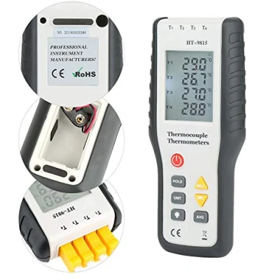 Immagine di Termometro digitale, F, C misuratore di temperatura K,termometro sensore termocoppia digitale tipo K a 4 canali, display LCD retroilluminazione,per temperature dell&#039;aria superficie