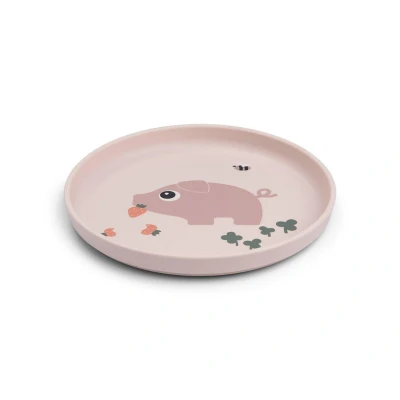Immagine di Done by Deer Foodie Piatto Tiny farm rosa, Ø 20 di plastica con pratica base antiscivolo per bambini in 100% PP qualità alimentare TPE