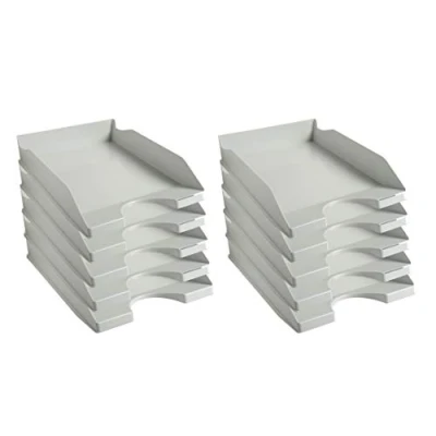 Immagine di Exacompta Cod.12306D Confezione da 10 Vaschette portacorrispondenza Ecotray Office per formato A4+ Impilabili Capacità 500 fogli 80 gr Dimensioni : 34,5 x 25,5 6,5 cm Grigio