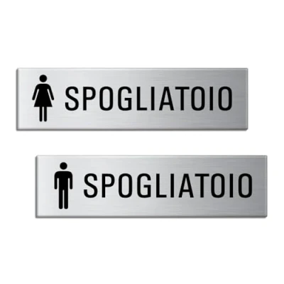 Immagine di Targhette Spogliatoio Donne Uomini Alluminio adesive 150x40 mm Ottica Acero inoxidable