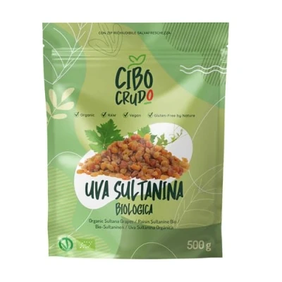 Immagine di Uvetta Sultanina Bio 500g. Uva Essiccata e Cruda. Passa Disidratata Senza Zuccheri Aggiunti da Consumare con Snack o in Dolci.