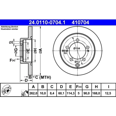 Immagine di ATE 24.0110 0704.1 Disco freno 262,0 10,0 5 114,3 pieno rivestito MITSUBISHI: Outlander 2 SUV, Lancer 7 Limousine,