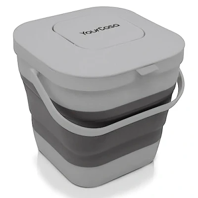 Immagine di YourCasa® Pattumiera pieghevole 4 l biometrica da cucina piccola con coperchio e filtro ai carboni attivi lavabile in lavastoviglie contenitore inodore per rifiuti biologici
